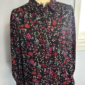 Ann Taylor Black Floral Button Down Shirt